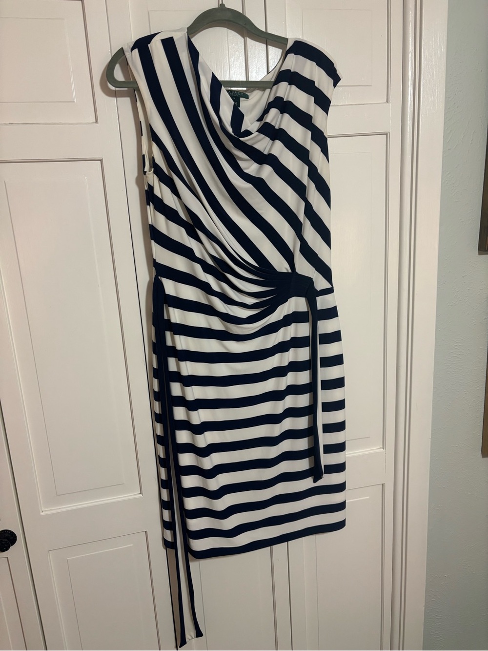 Lauren Ralph Lauren Navy White Striped Ruched Dress Size 16